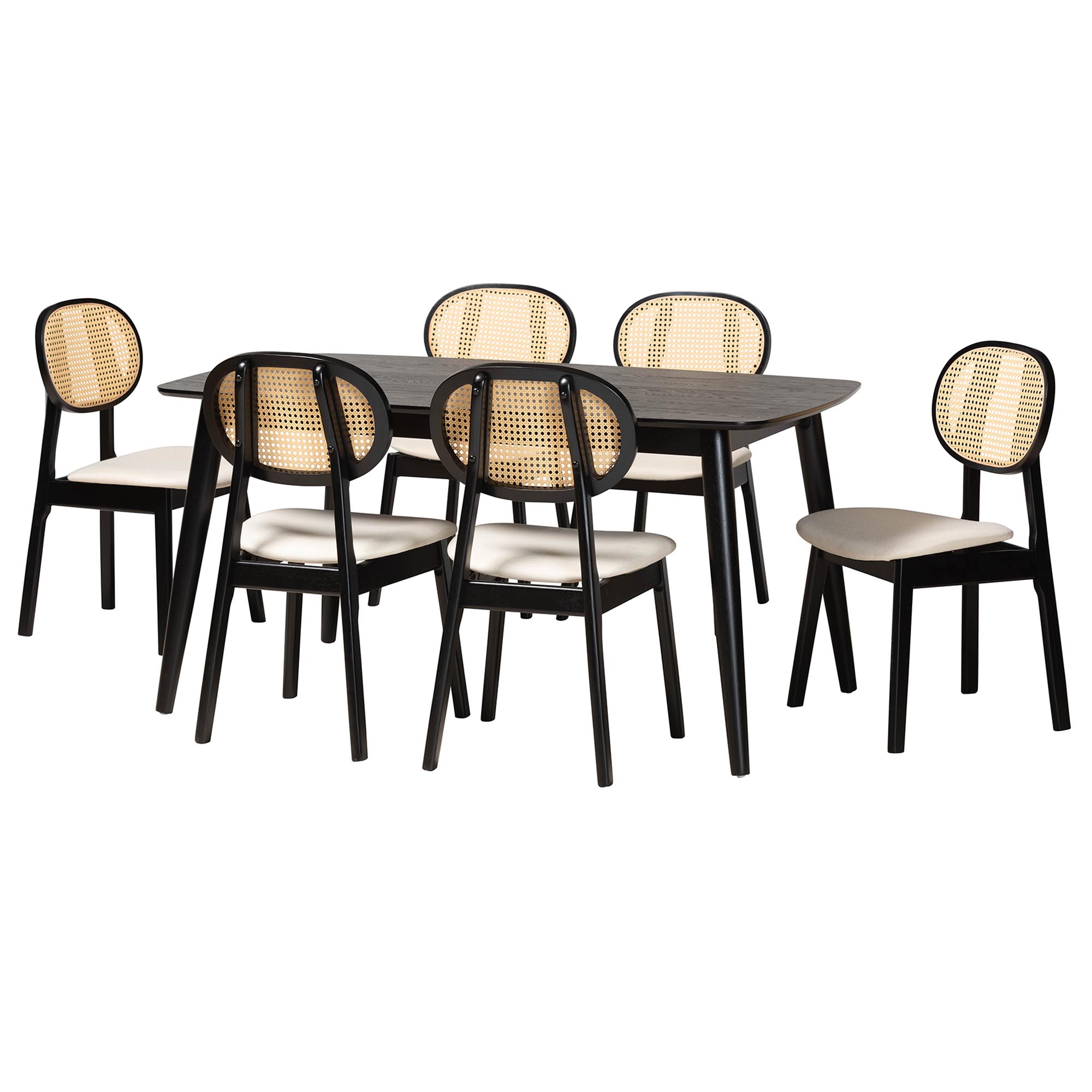 Baxton Studio Darrion Mid-Century Modern Cream Fabric and Black Finished Wood 7-Piece Dining Set